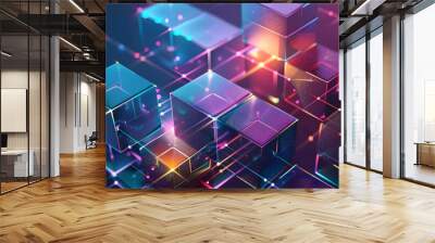 Futuristic metaverse digital cubes blocks technology network connection concept.  Wall mural